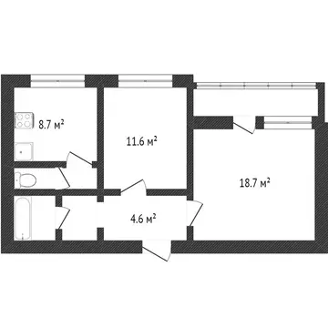 2-комнатная квартира: Златоуст, квартал Южноуральский, 1 (46.9 м)