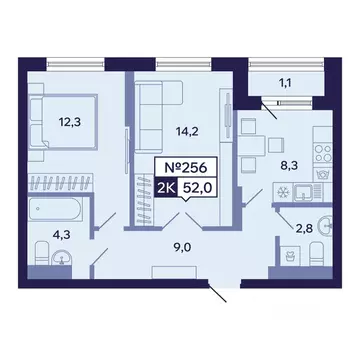 2-к кв. Саха (Якутия), Якутск ул. Новопортовская, 1А/1 (52.0 м)