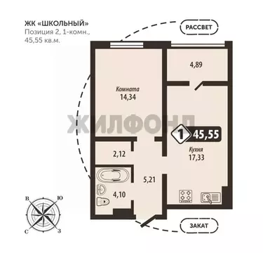 1-к кв. Брянская область, Брянск Школьный жилой комплекс (45.55 м)