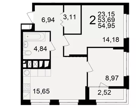 2-к кв. Рязанская область, Рязань ул. Чкалова (53.69 м)