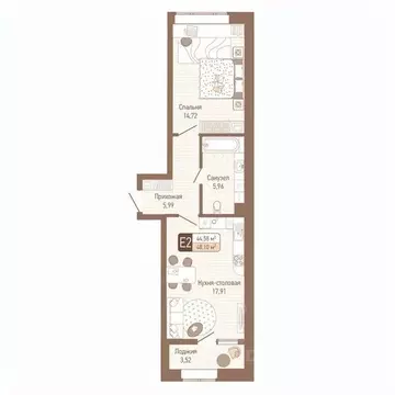 1-к кв. Тульская область, Тула Кулик жилой комплекс (46.34 м)