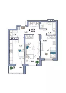 2-комнатная квартира: Энгельс, Полиграфическая улица, 77А (63.96 м)