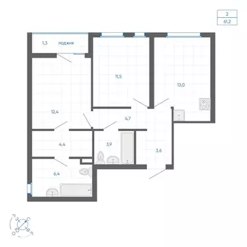 2-комнатная квартира: Екатеринбург, улица Вильгельма де Геннина, 59 ...