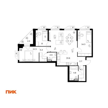 3-к кв. Москва Алтуфьевское 53 жилой комплекс, 1.1 (89.5 м)