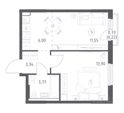 1-к кв. Башкортостан, Уфа ул. Минигали Губайдуллина, 8к9 (38.78 м)