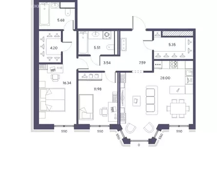 2-комнатная квартира: Санкт-Петербург, 20-я линия Васильевского ...