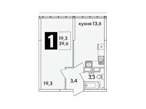 1-к кв. Краснодарский край, Краснодар Самолет-6 жилой комплекс (39.6 ...