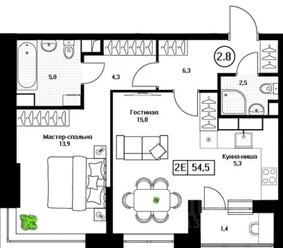 2-к кв. Московская область, Пушкино Пушкино Град жилой комплекс (54.5 ...