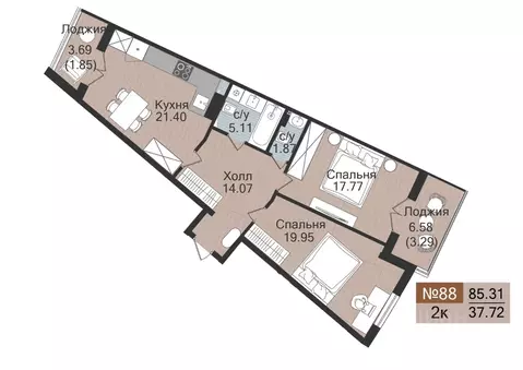 2-к кв. Калининградская область, Гурьевск  (85.31 м)