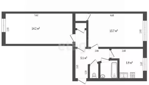 2-комнатная квартира: Вологда, улица Казакова, 7 (44.3 м)