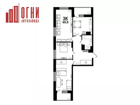 3-к кв. Нижегородская область, Нижний Новгород Коломенская ул., 8к4 ...