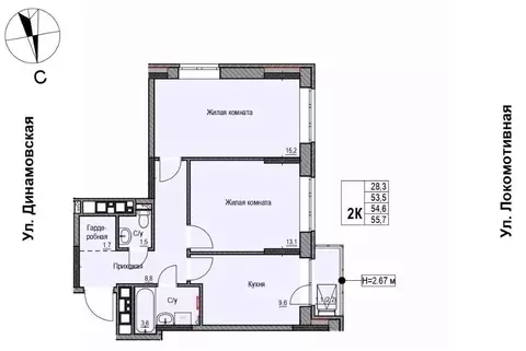 2-к кв. Удмуртия, Ижевск Локомотивная ул., 2 (54.6 м)