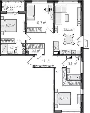 3-к кв. Владимирская область, Владимир Сновицы-Веризино мкр,  (90.59 ...