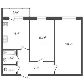 2-комнатная квартира: Стерлитамак, улица Суворова, 6 (50 м)