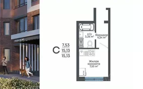 Студия Воронежская область, Воронеж 8 Элемент жилой комплекс (15.13 м)