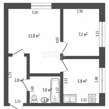 2-к кв. Башкортостан, Стерлитамак ул. Блюхера, 4 (31.1 м)