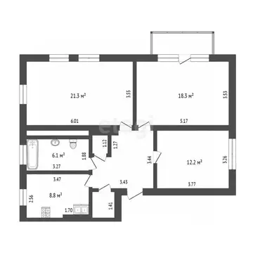 3-к кв. Тюменская область, Тюмень ул. Чернышевского, 2В (81.1 м)