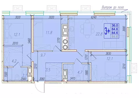 3-к кв. Астраханская область, Астрахань ул. Трофимова, 10 (84.6 м)