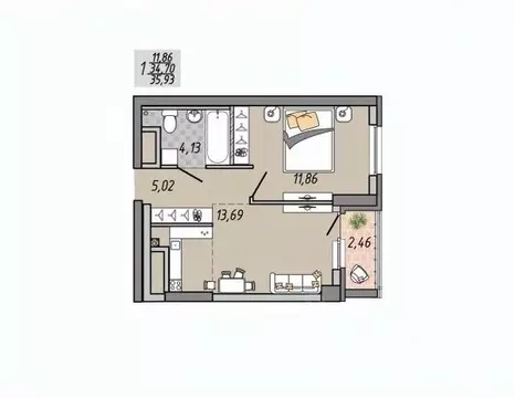 1-к кв. Свердловская область, Екатеринбург ул. Печатников (35.93 м)