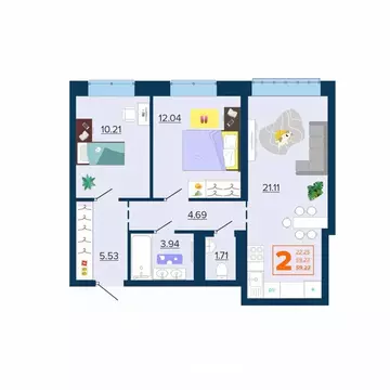 2-к кв. Брянская область, Брянск Московский мкр, Микрорайон Акватория ...