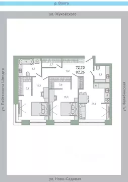 3-к кв. Самарская область, Самара ул. Ново-Садовая (дублер) (82.26 м)