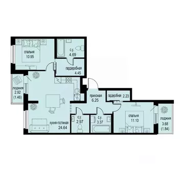 2-к кв. Ленинградская область, Мурино Всеволожский район, ул. ...