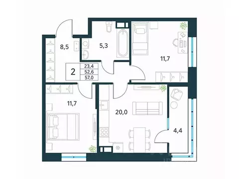 2-к кв. Забайкальский край, Чита Хороший мкр,  (57.0 м)