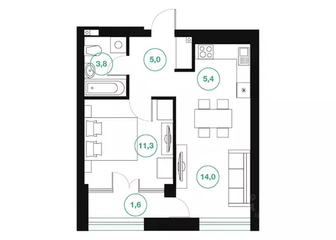 2-к кв. Башкортостан, Уфа ул. Подполковника Недошивина (41.1 м)
