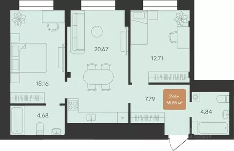 2-к кв. Ямало-Ненецкий АО, Новый Уренгой Уютный мкр,  (65.85 м)
