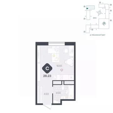 Студия Тюменская область, Тюмень Сибирский жилой комплекс (28.23 м)