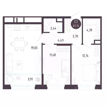 2-к кв. Тульская область, Тула ул. Пряничная, 6 (61.14 м)
