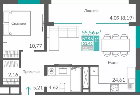 1-к кв. Севастополь ш. Балаклавское (51.46 м)