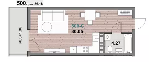 1-к кв. Калининградская область, Зеленоградск ул. Гагарина (36.18 м)