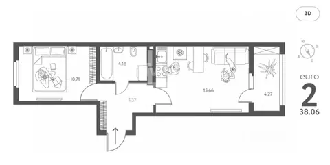 1-к кв. Липецкая область, Липецк ул. Перова, 2Д (38.06 м)