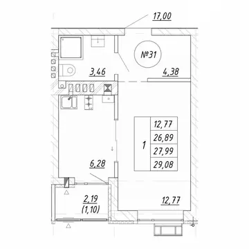 1-к кв. Калининградская область, Зеленоградск  (29.08 м)