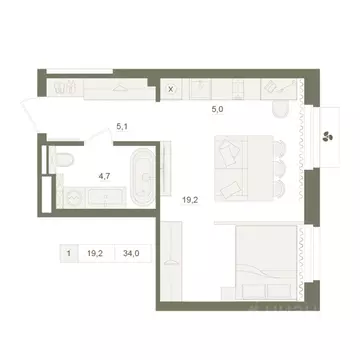 1-к кв. Башкортостан, Уфа Родина Парк жилой комплекс (34.0 м)