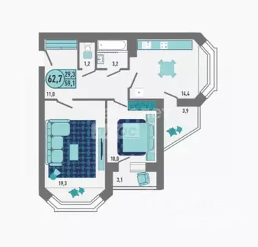 2-к кв. Липецкая область, Липецк Минская ул. (62.7 м)