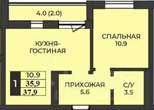 1-к кв. Оренбургская область, Оренбург Гранд Парк жилой комплекс (37.9 ...