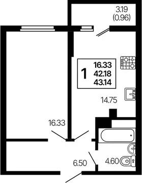 1-к кв. Самарская область, Самара  (43.14 м)