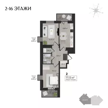 2-к кв. Удмуртия, Ижевск Камбарская ул., 3 (77.13 м)