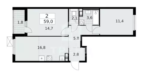 2-комнатная квартира: деревня Лаголово, Дудергофская улица, 3к2 (59 м)
