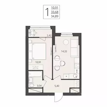 1-к кв. Волгоградская область, Волгоград ул. Степана Разина, 27 (34.89 ...