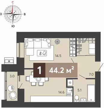 1-комнатная квартира: Пенза, улица Щербакова, 71 (44.2 м)