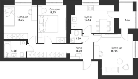 3-к кв. Тульская область, Тула Новая Тула мкр,  (76.86 м)
