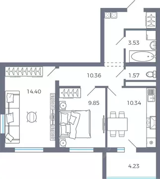 2-к кв. Самарская область, Волжский район, Лопатино с/пос, пос. ...