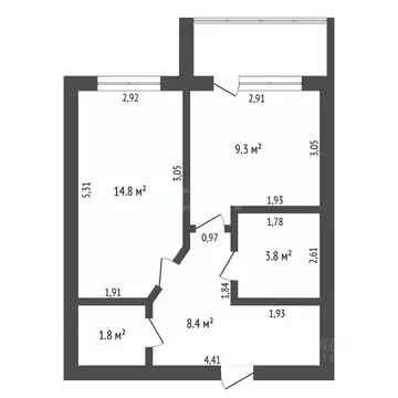 1-к кв. Амурская область, Благовещенск ул. Островского, 251 (38.6 м)