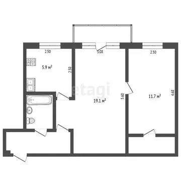 2-комнатная квартира: Челябинск, улица Гончаренко, 67 (46.6 м)