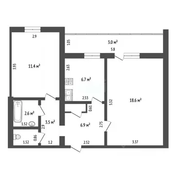 2-к кв. Калининградская область, Калининград просп. Победы, 142 (54.0 ...