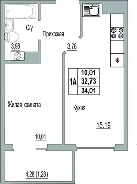1-к кв. Псковская область, Псков Линейная ул., 85 (33.9 м)