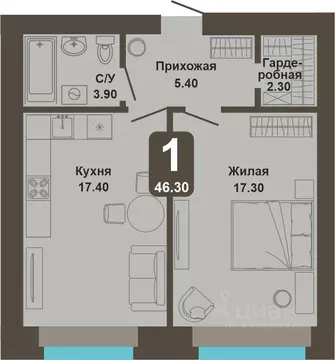 1-к кв. Чувашия, Чебоксары ул. И.П. Прокопьева (46.3 м)